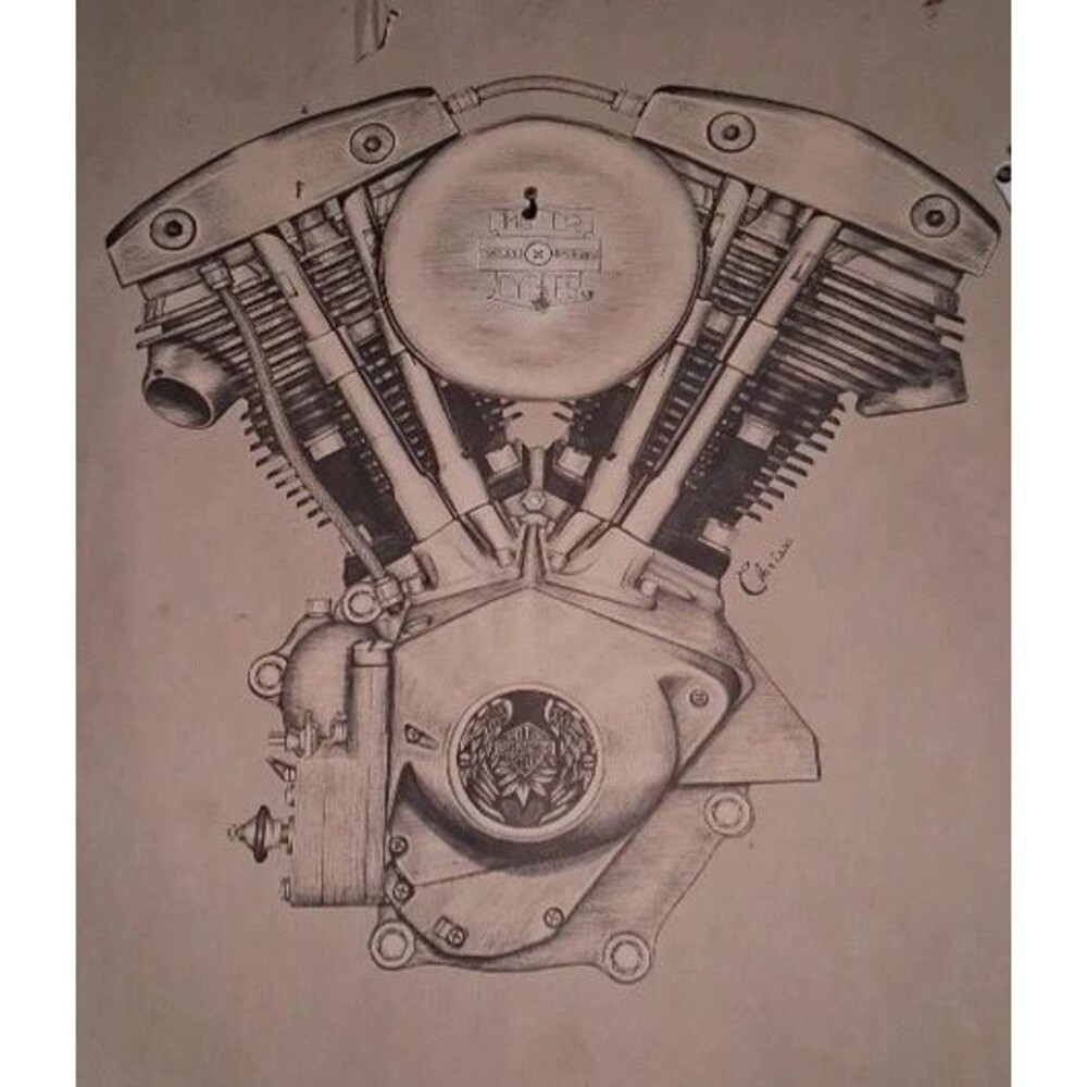 Harley Davidson vintage engine prints from 1982